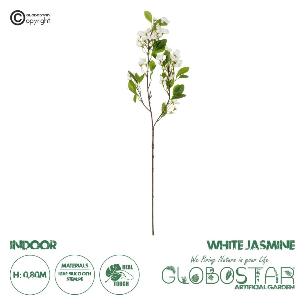 GloboStar® Artificial Garden WHITE JASMINE BRANCH 21145 Τεχνητό Διακοσμητικό Κλαδί Λευκό Γιασεμί Y80cm